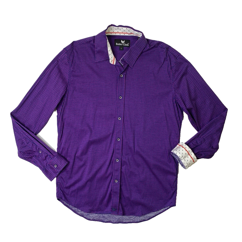 Butter Cloth Shirt Mens L Large Noble Purple‎ Printed Flip Cuff Long Sleeve